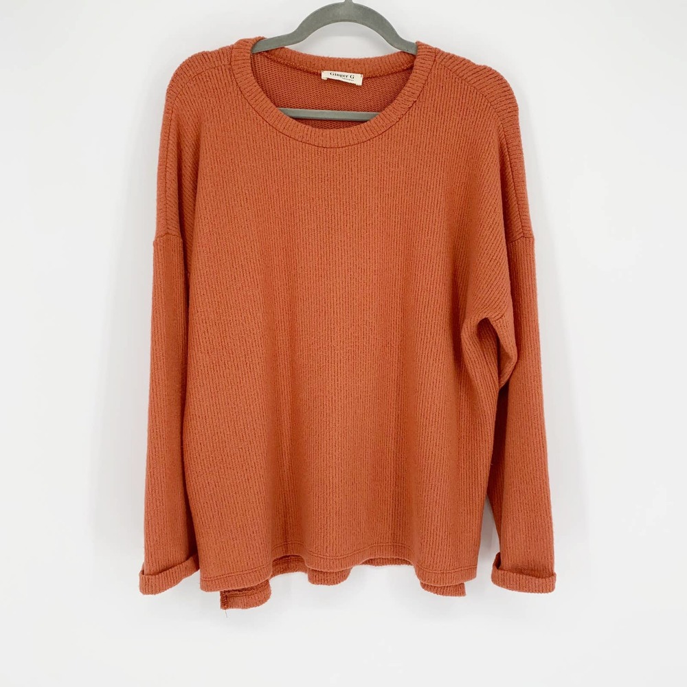 Ginger G | Soft Cozy Slouchy Drop Shoulder Pullover Sweater, L